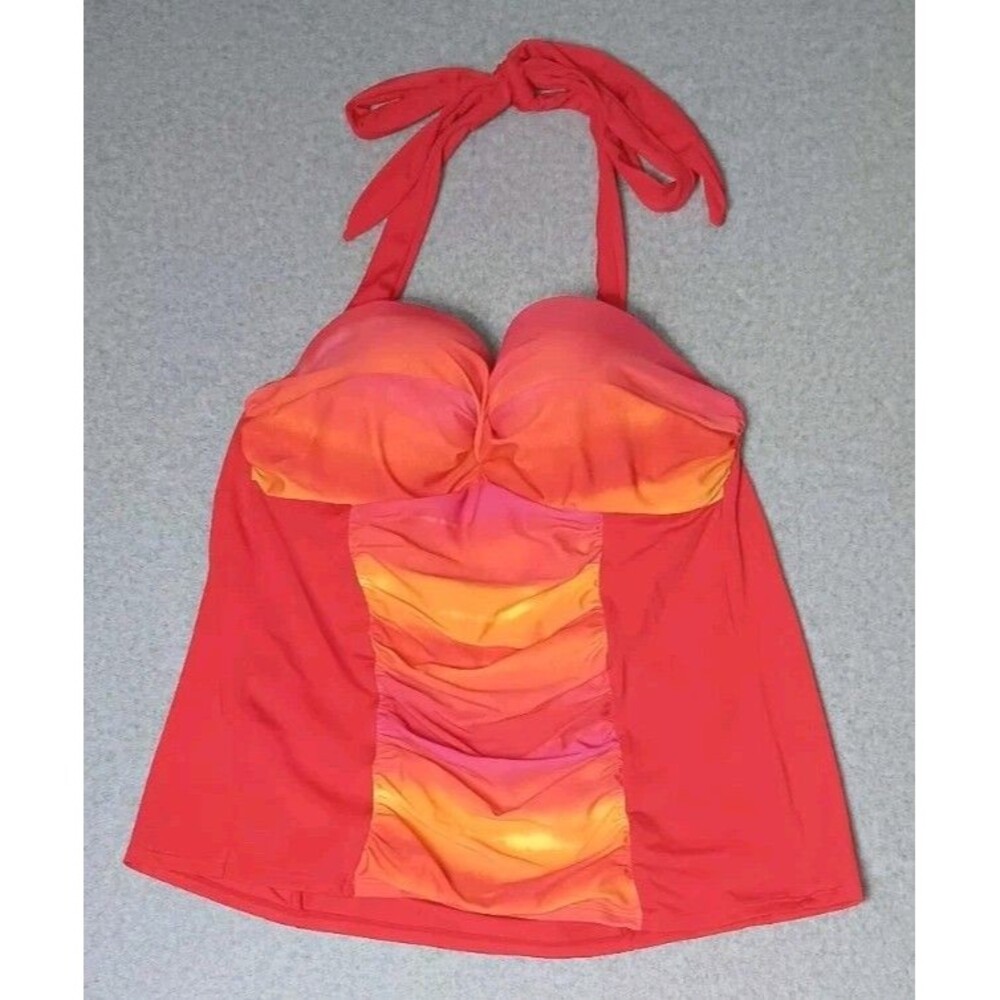 Lane Bryant Tankini Top Womens Size 38DD Padded Pink Red And Orange Tye Dye...